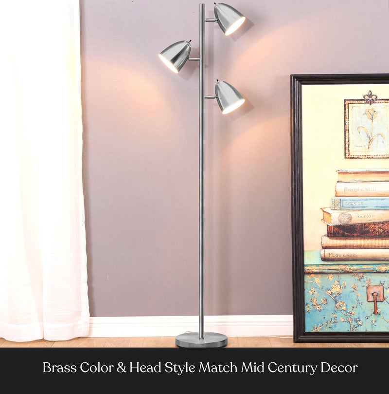 Brightech Jacob LED Standing Lamp, Modern Bright Floor Lamps for Living Rooms & Bedrooms, Tall LED Lighting Lamp with Adjustable 3 Light Tree â€“ Satin Nickel - Image 2